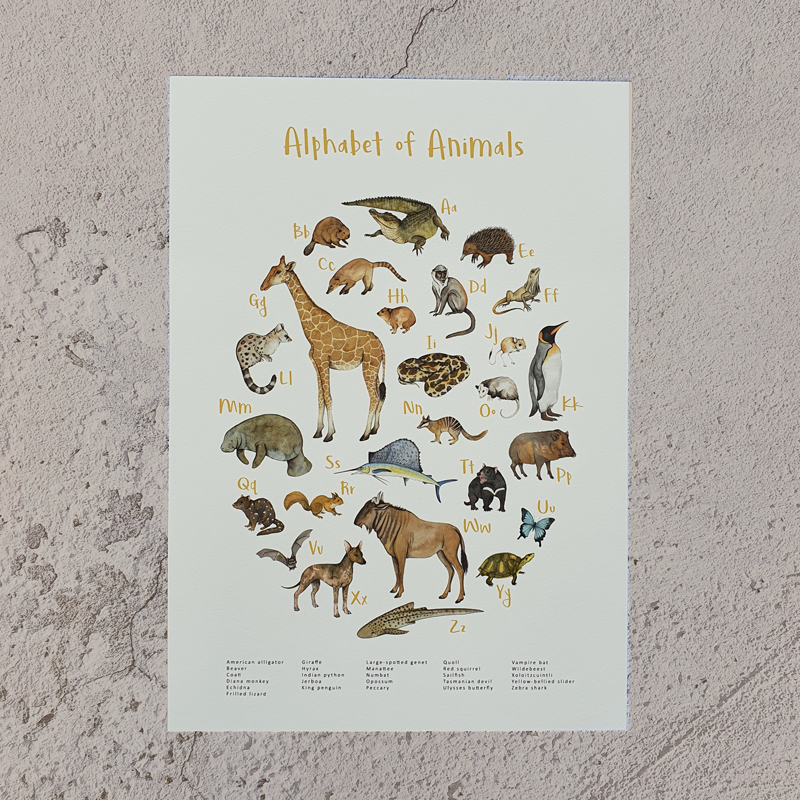 Alphabet of Animals A4 Watercolour Print – The Nest